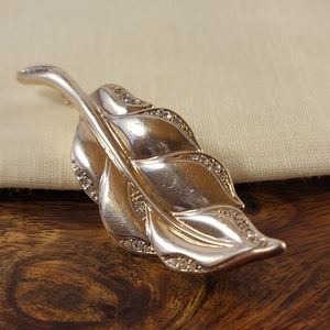 Monet Silver Leaf shaped Vintage Brooch